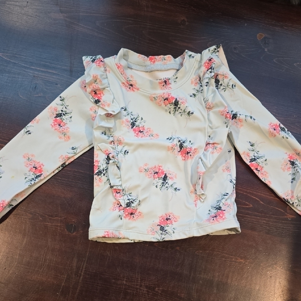 Janie and Jack Floral Ruffle Blouse - Pink and White Rash Guard Swim Top
